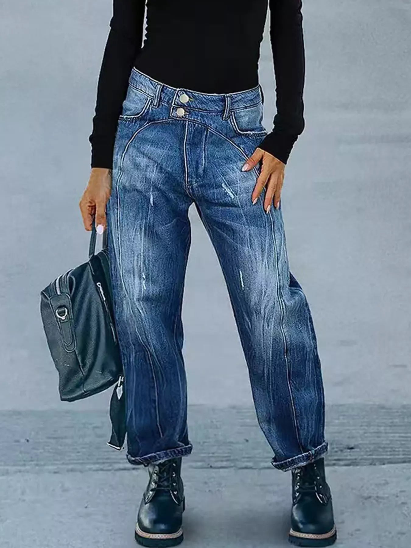 Navy Wide Leg Jeans with Pockets | Jeans Daverri Fashions
