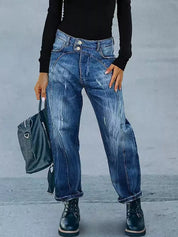 Navy Wide Leg Jeans with Pockets | Jeans Daverri Fashions
