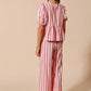 SO ME Front Tie Stripe Top With Puff Sleeves and Wide Leg Pants Set