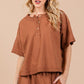 Ces Femme Half Button Half Sleeve Top and Pants Set Caramel Outfit Sets