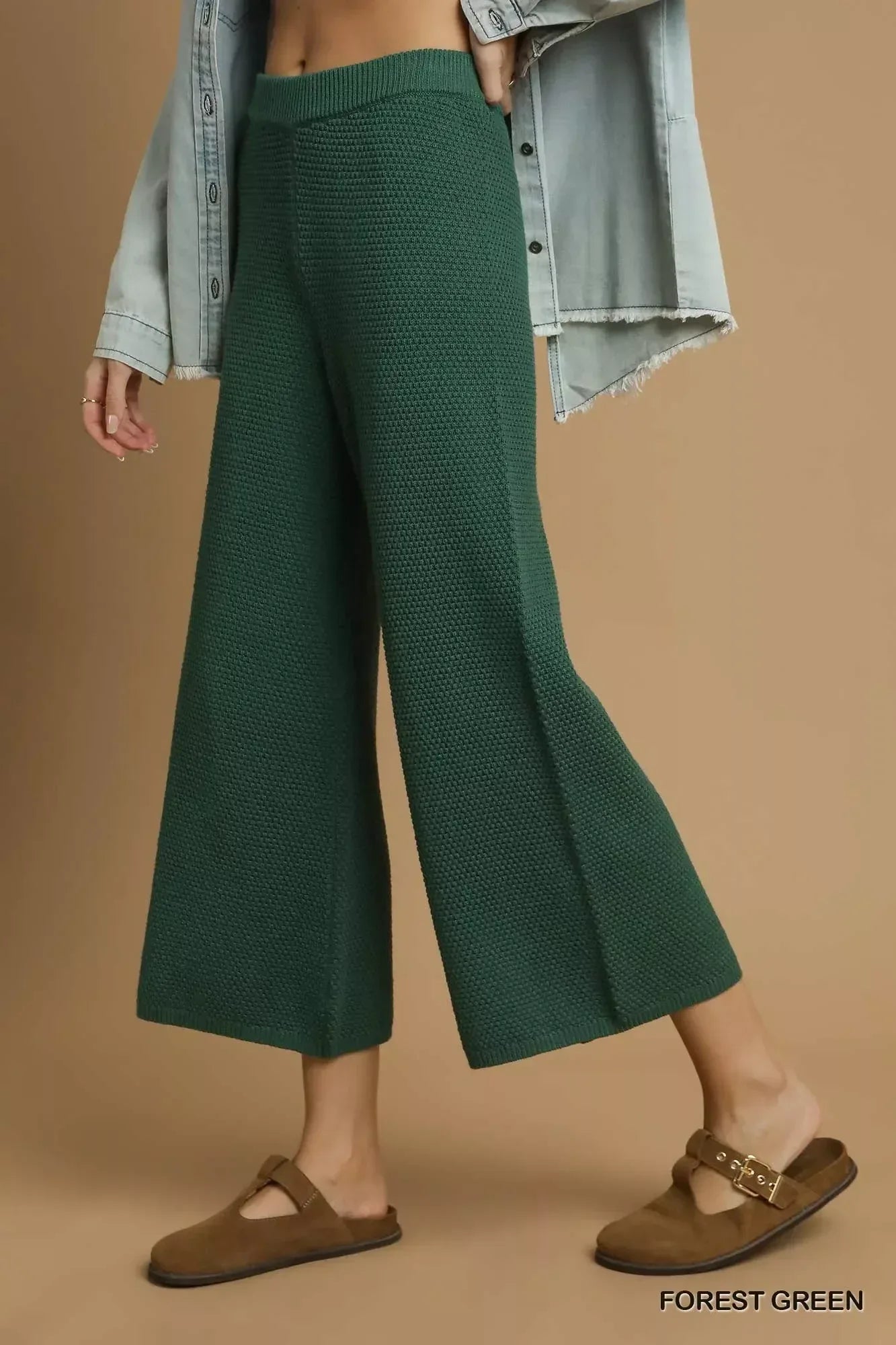 Umgee Textured Knit Wide Leg Pants - DAVERRI FASHIONS