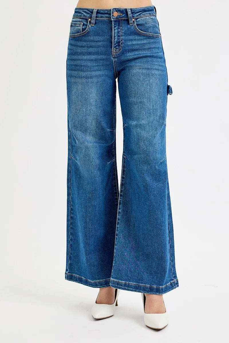 RISEN Full Size High Rise Wide Leg Patch Detailed Jeans Plus Size | Jeans Daverri Fashions