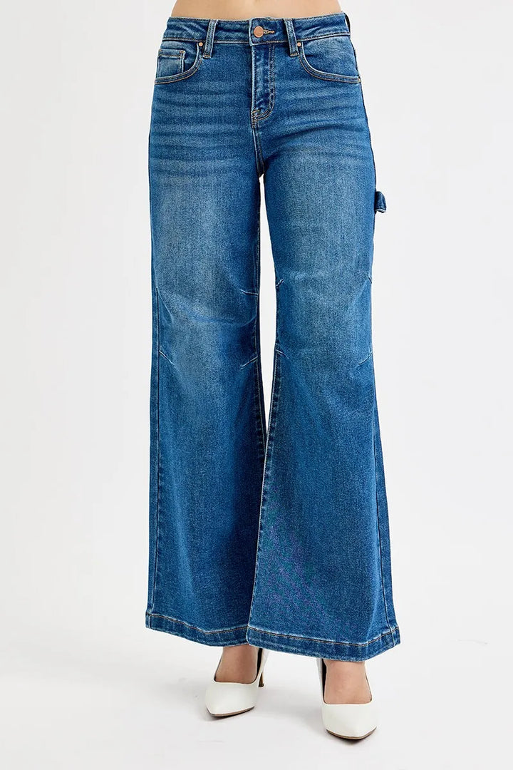 RISEN Full Size High Rise Wide Leg Patch Detailed Jeans Plus Size | Jeans Daverri Fashions