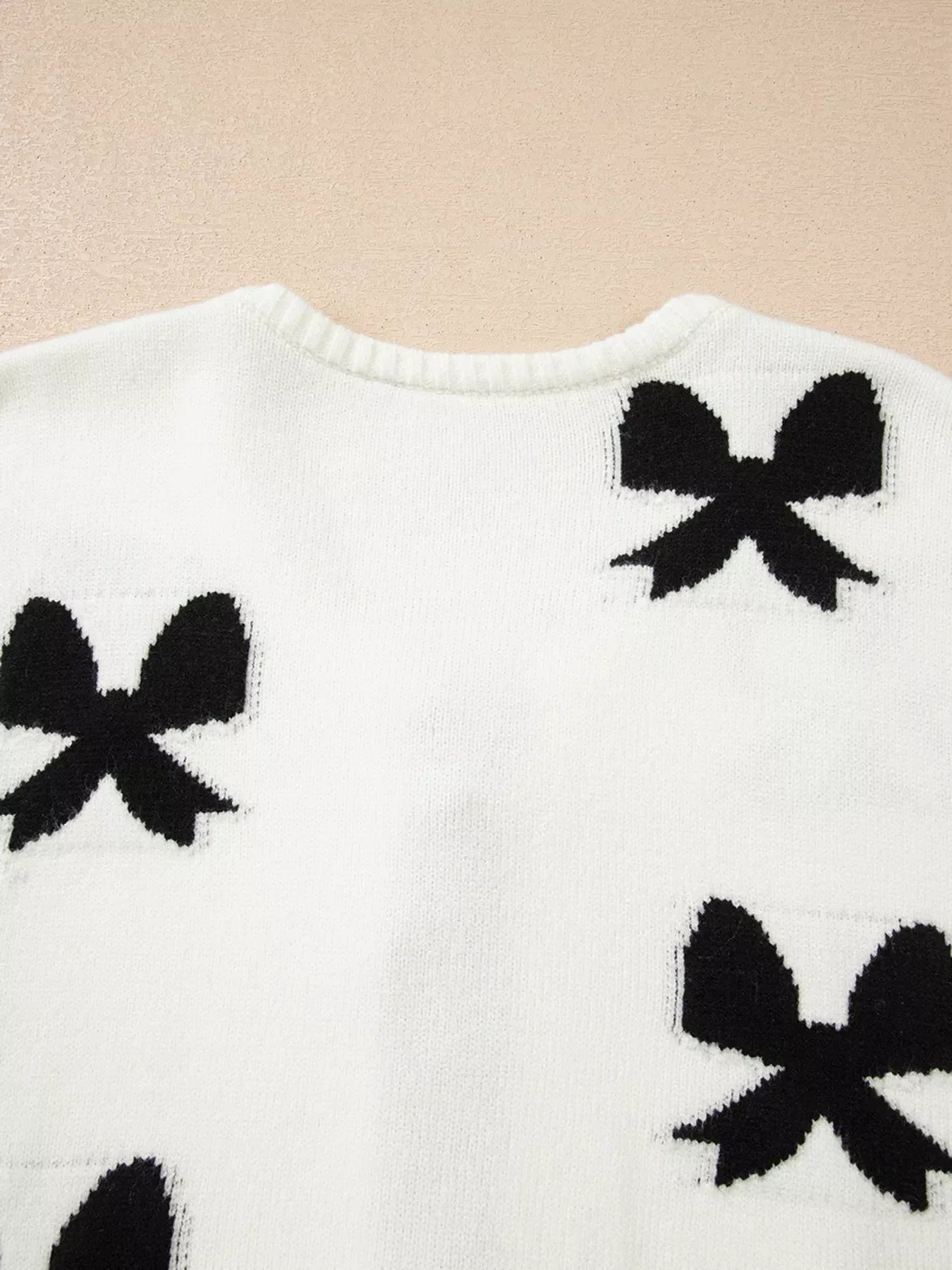 Tie Front Bow Pattern Cardigan - DAVERRI FASHIONS