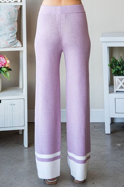 First Love Contrast Ribbed Knit Pants Bottoms