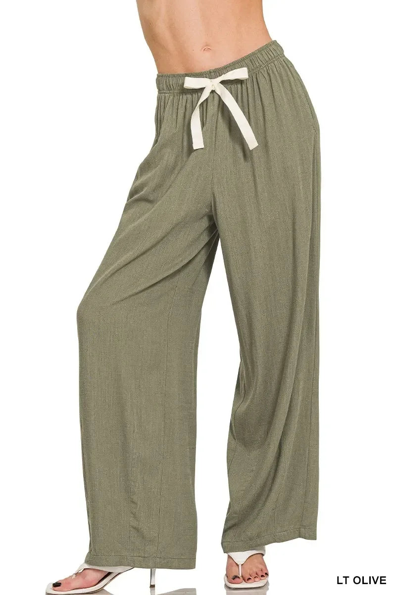 Zenana Linen Drawstring Pants - DAVERRI FASHIONS
