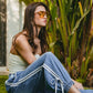 BiBi Striped Tape Details With Bot Tied Point Elastic Waist Jeans Jeans