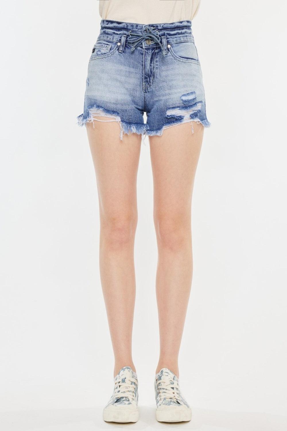 Kancan High Rise Frayed Hem Denim Shorts Denim Shorts