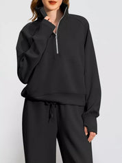 Full Size Half-Zip Sweatshirt and Wide-Leg Pants Set Plus Size | Outfit Sets Daverri Fashions