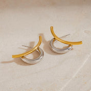 Two-Tone Modern C-Hoop Earrings | Earrings Daverri Fashions