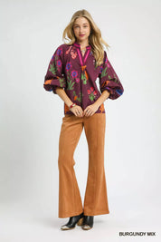 Umgee Floral Print Flounce Sleeve Blouse | Blouses Daverri Fashions