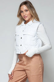 Snobbish Snap Down Quilted Crop Vest | Vest Jackets Daverri Fashions
