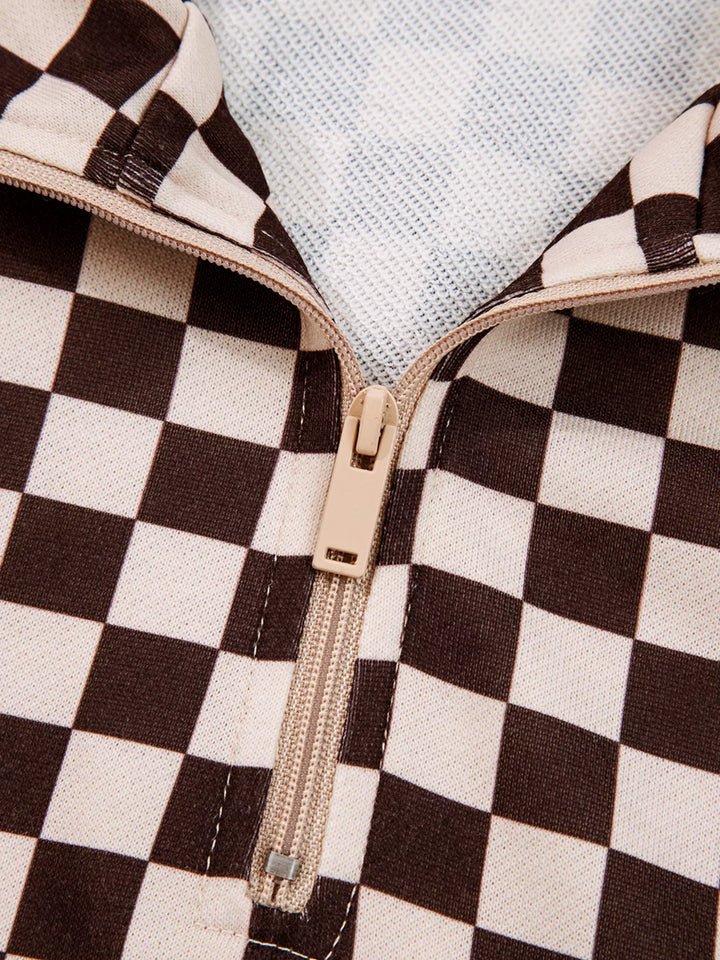 Checkered Drawstring Hoodie and Pants Set | Loungewear Sets Daverri Fashions