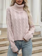 Pink Cable Knit Turtleneck Sweater | Sweaters Daverri Fashions