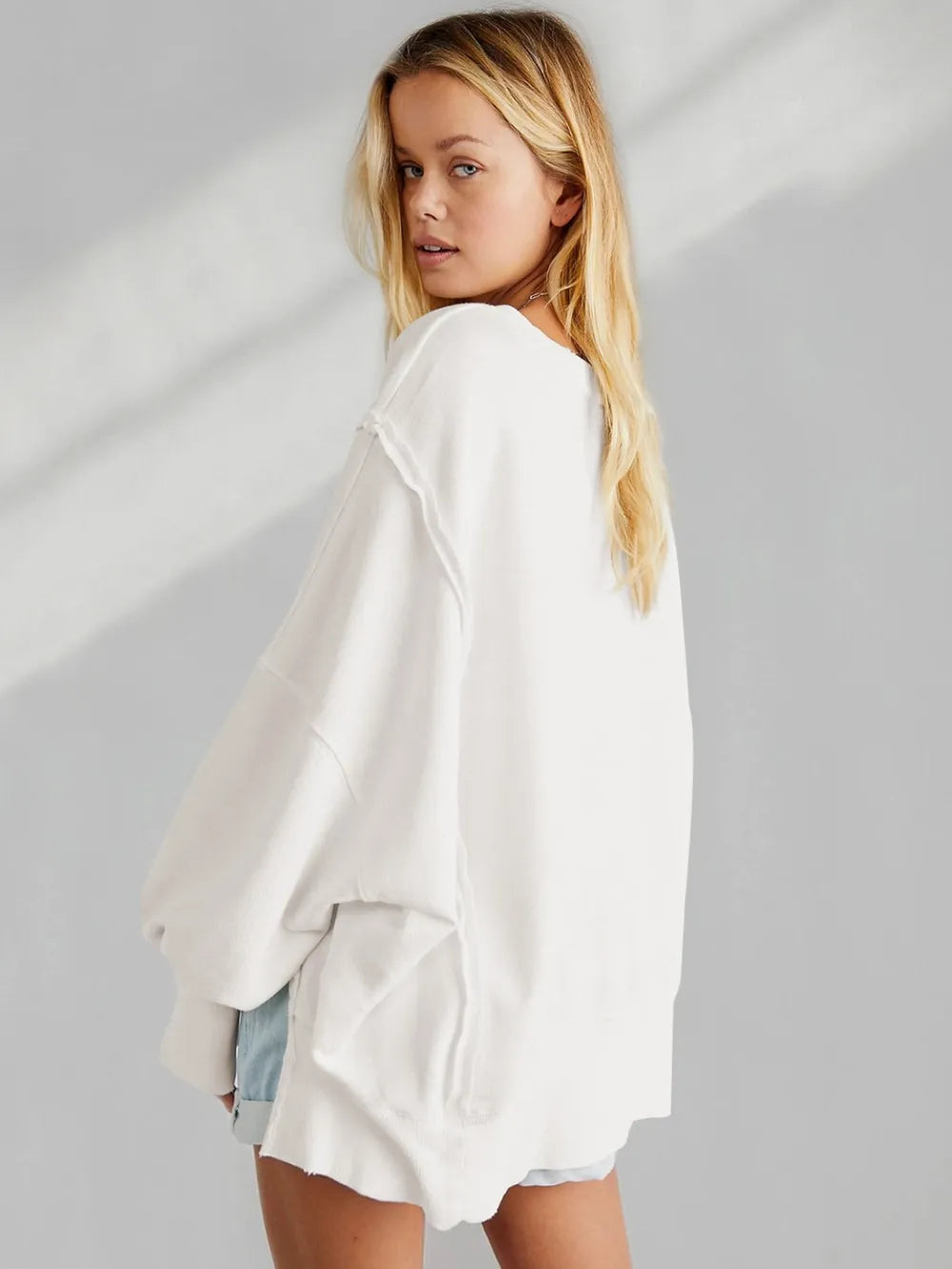 Slit Round Neck Dropped Shoulder Sweatshirt | Sweatshirts Daverri Fashions