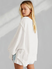 Slit Round Neck Dropped Shoulder Sweatshirt | Sweatshirts Daverri Fashions