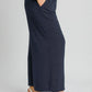Navy blue wide-leg Umgee high-waisted linen pants with dots
