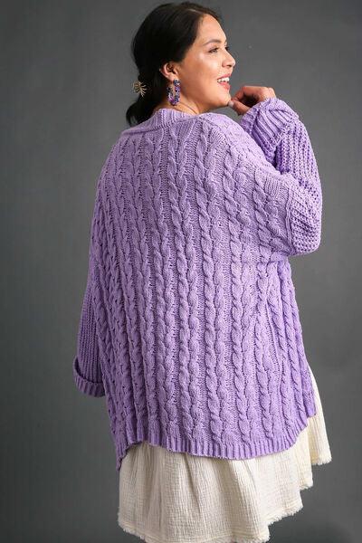Umgee Full Size Cable Knit Open Front Long Sleeve Cardigan Cardigans