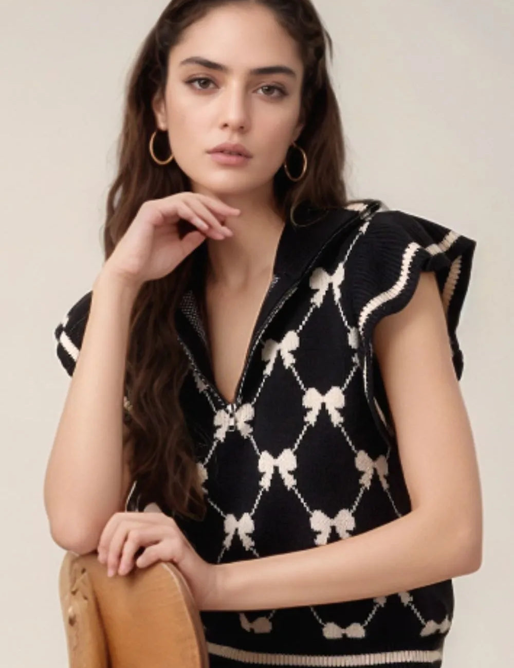 Bow Half Zip Sweater Vest | Sweaters Daverri Fashions