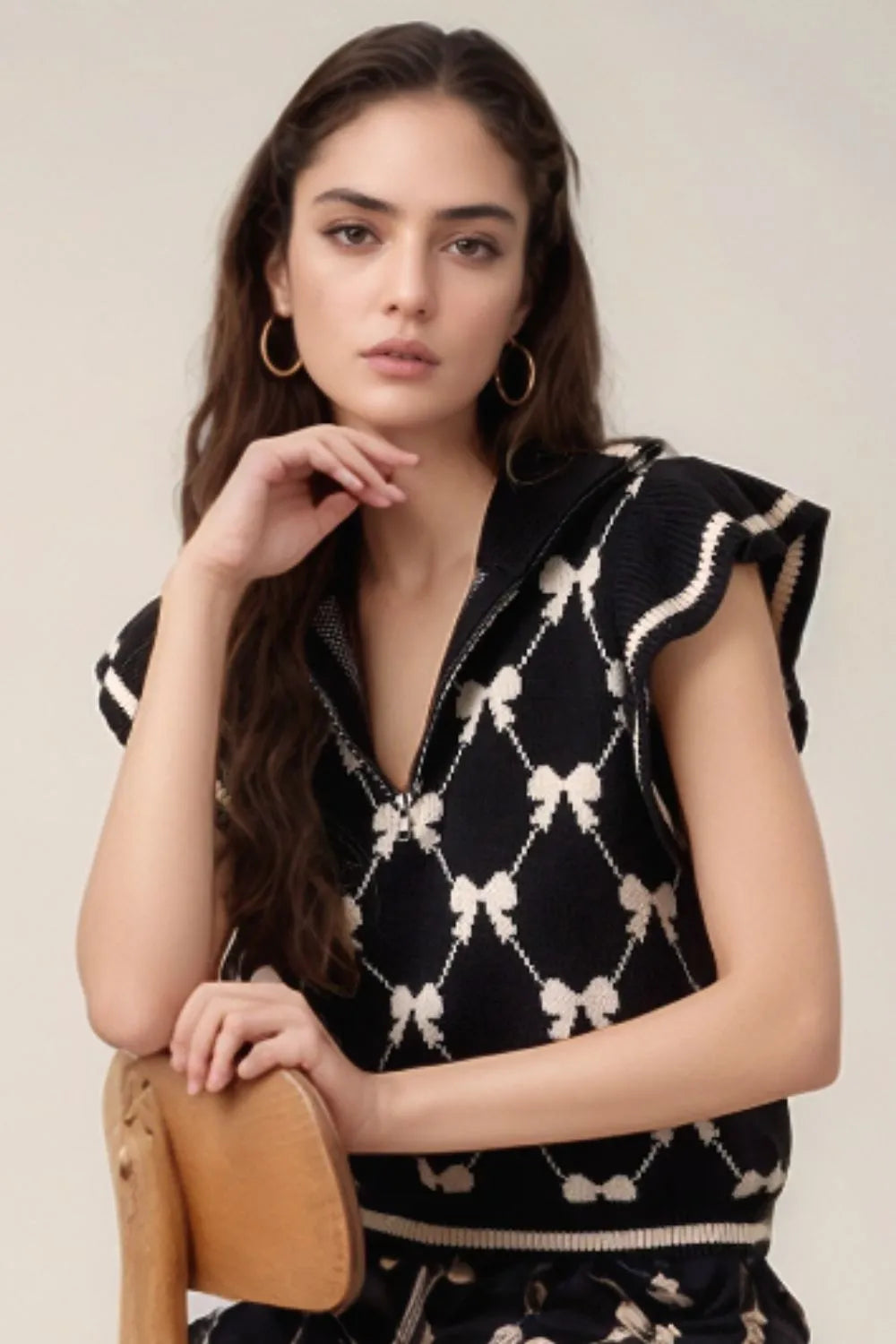 Bow Half Zip Sweater Vest | Sweaters Daverri Fashions