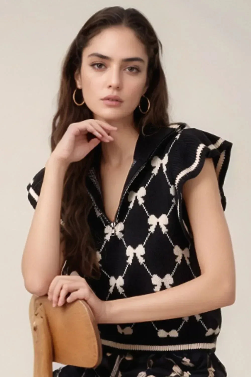 Bow Half Zip Sweater Vest - DAVERRI FASHIONS