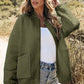 Olive green quilted womens baseball collar floral leaf pattern jacket with ribbed cuffs