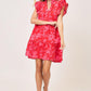 Umgee Red Two Tone Floral Print Ruffle Cap Sleeve Mini Dress Mini Dresses