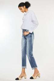 Kancan High Rise Cuffed Straight Jeans | Daverri Fashions
