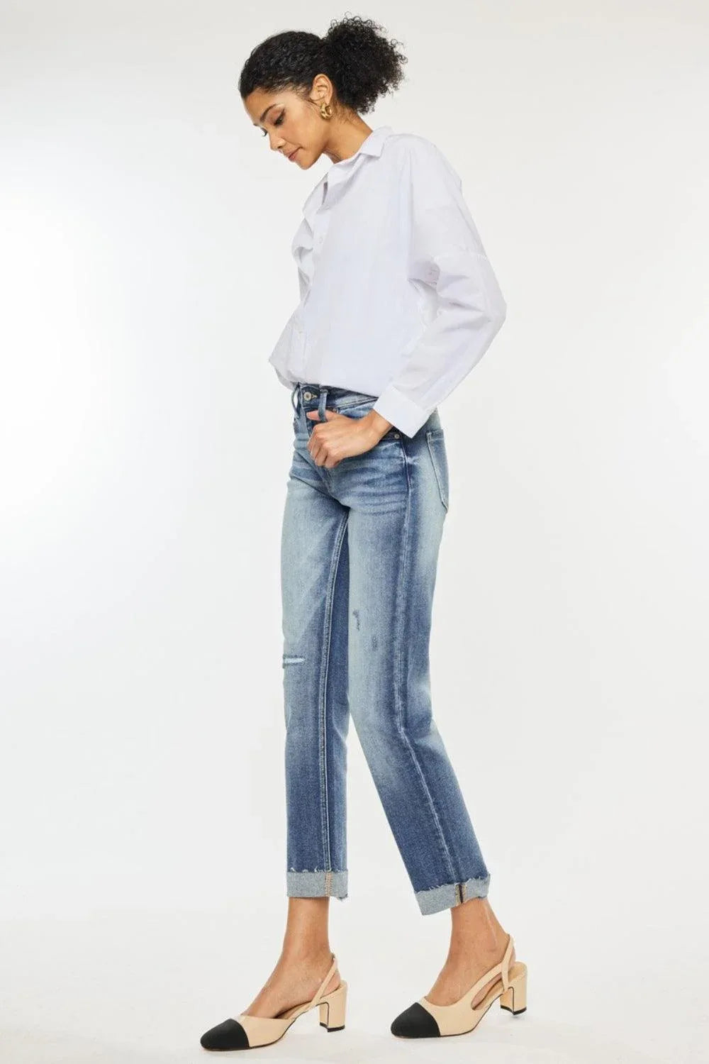 Kancan High Rise Cuffed Straight Jeans - DAVERRI FASHIONS
