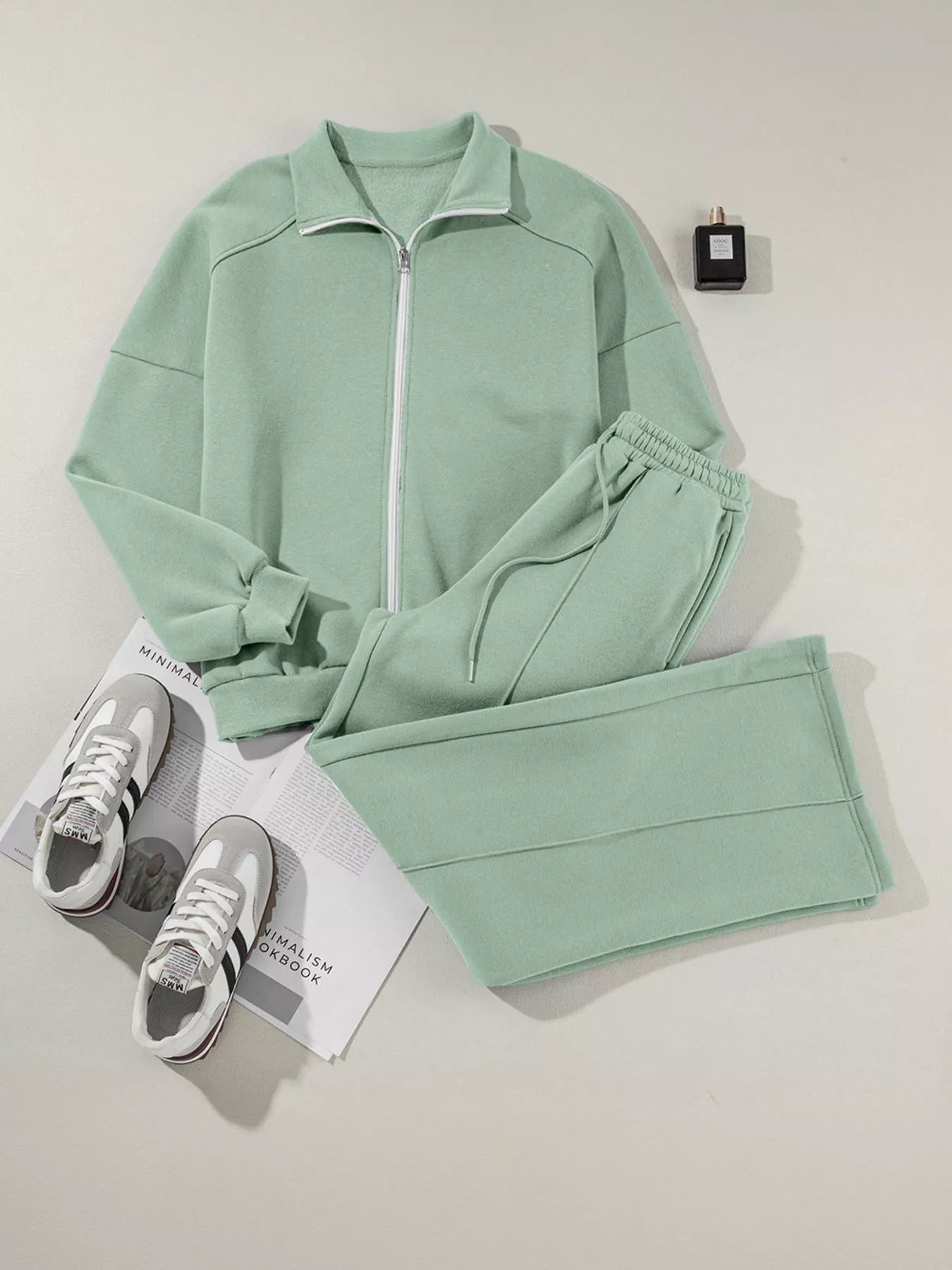 Drop Shoulder Zip Up Jacket and Drawstring Pants Active 2pcs Set | Loungewear Sets Daverri Fashions