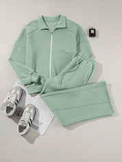 Drop Shoulder Zip Up Jacket and Drawstring Pants Active 2pcs Set | Loungewear Sets Daverri Fashions