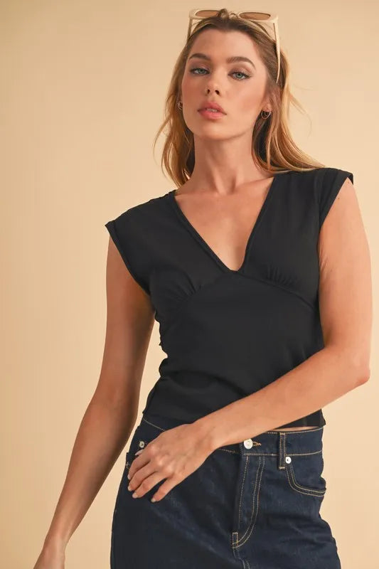 Aemi+Co V-Neck Cap Sleeve Cropped Top
