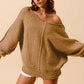 SO ME Loose Fit Exposed Seam Slouchy Boucle Sweater Taupe - DAVERRI FASHIONS