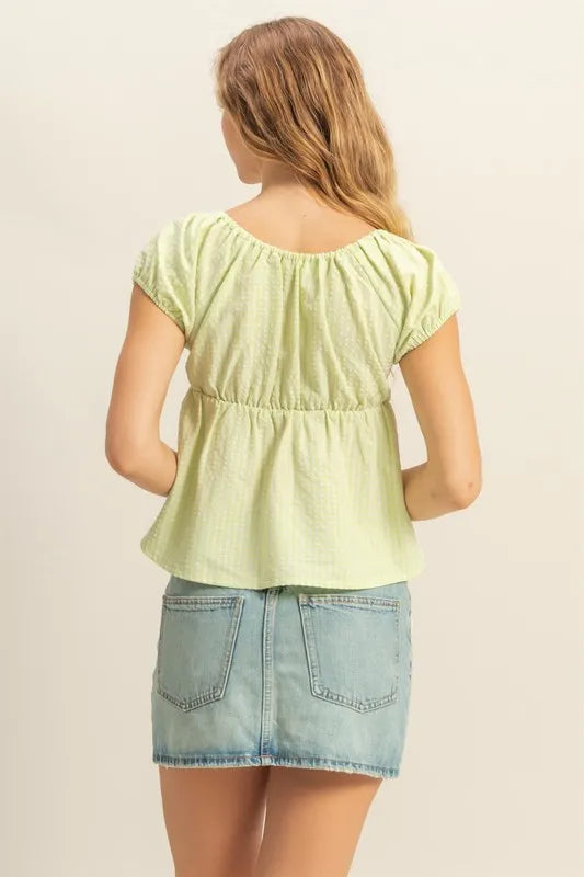 HYFVE Gingham Scoop Neck Cap Sleeve Blouse