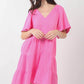 VERY J Texture V-Neck Ruffled Tiered Dress Pink M Midi Dresses