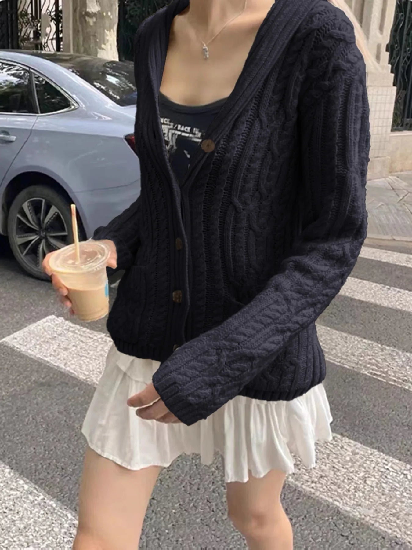 Cable Knit Button Up Cardigan | Cardigans Daverri Fashions