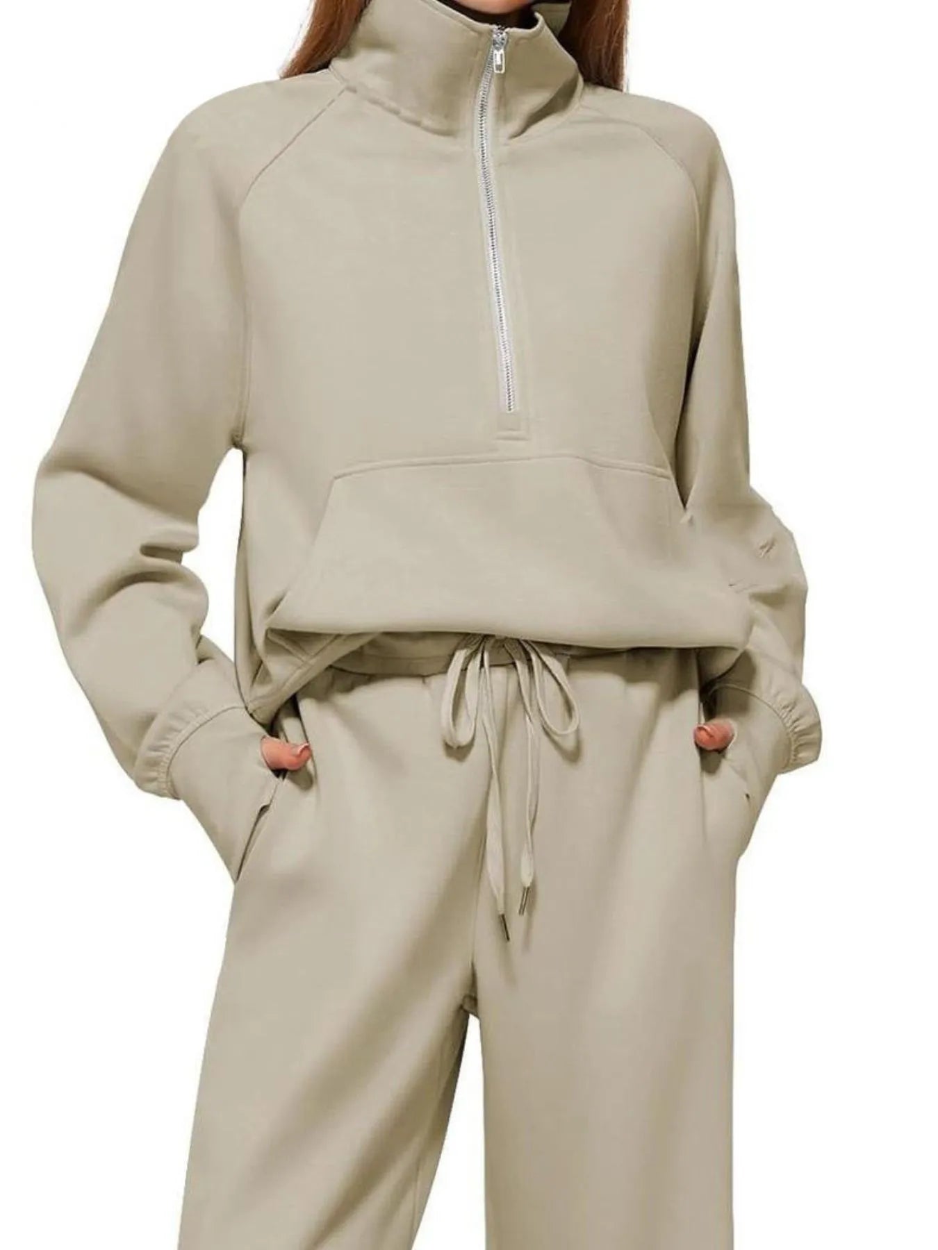 Half Zip Long Sleeve Top and Pants Set | Loungewear Sets Daverri Fashions