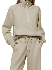 Half Zip Long Sleeve Top and Pants Set | Loungewear Sets Daverri Fashions