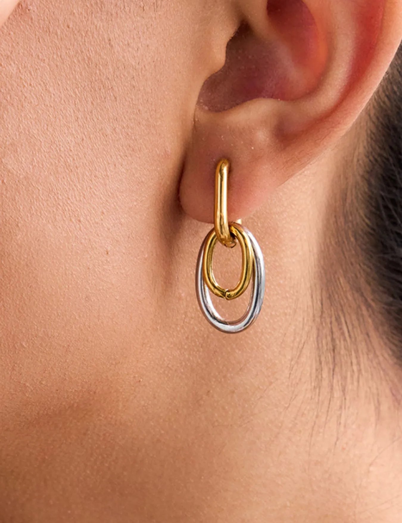 Stainless Steel Two-Tone Interlocked Hoop Earrings | Earrings Daverri Fashions