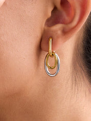 Stainless Steel Two-Tone Interlocked Hoop Earrings | Earrings Daverri Fashions