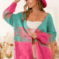 BiBi Color Block Ponpon Sweater Cardigan Turquoise Pink Cardigans