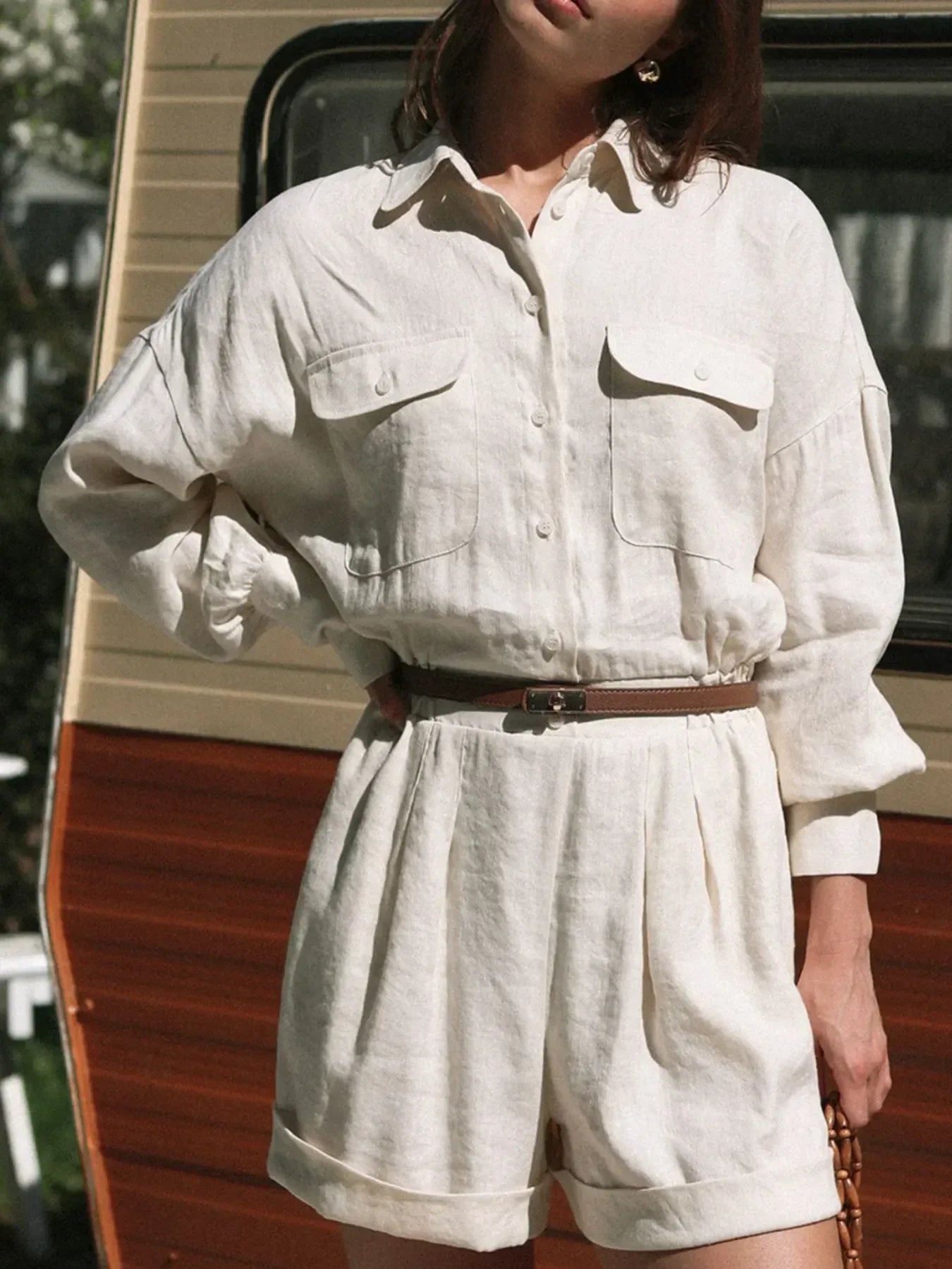 Casual Button Front Long Sleeve Romper - DAVERRI FASHIONS