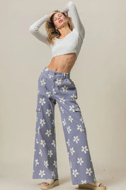 BiBi Flower Printed Side Pocket Wide Pants | Daverri Fashions