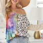 BiBi Print Block V Neck Top with Contrast Stitching Tops