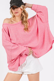 SAGE + FIG Round Neck Batwing Sleeve Oversize Top Pink