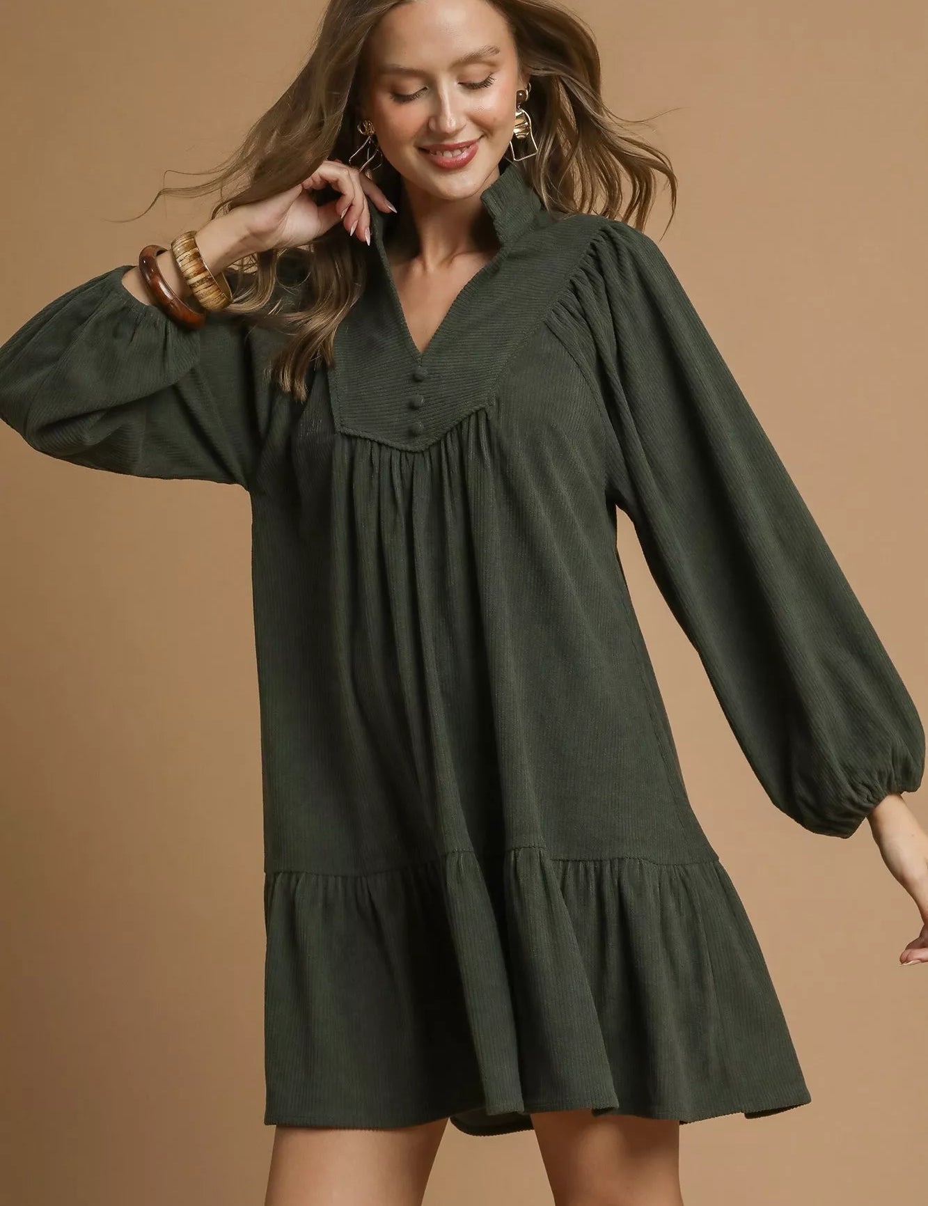 Umgee Corduroy Tiered Babydoll Dress | Mini Dresses Daverri Fashions