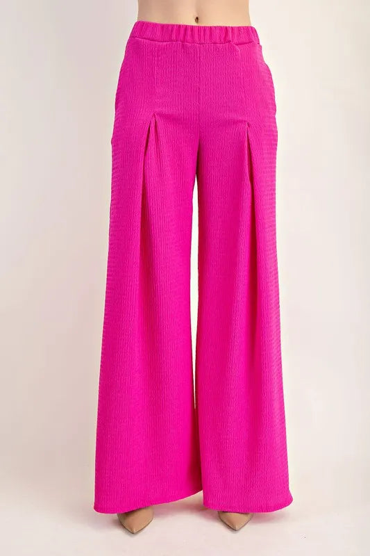 Celeste Textured Wide-Leg Pants with Pockets FUCHSIA Pants