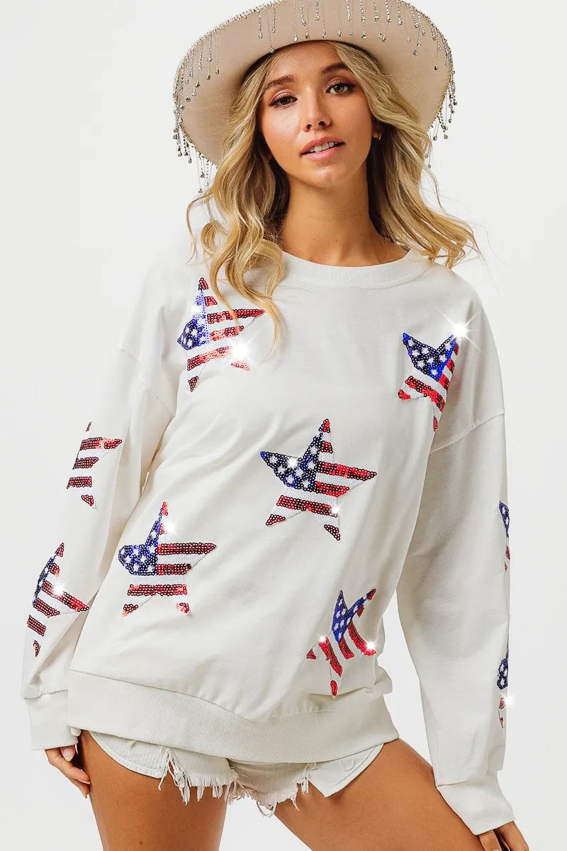 BiBi American Flag Sequin Star Sweatshirt Sweatshirts