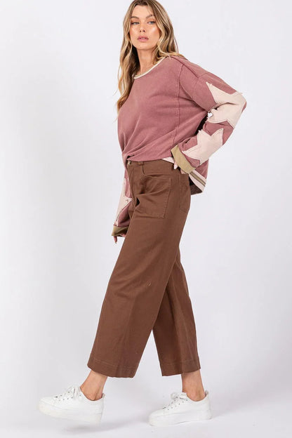SAGE + FIG Wide Leg Cropped Pants - DAVERRI FASHIONS