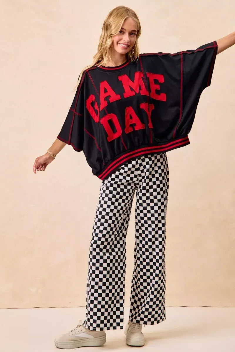 BiBi Gameday Theme Checkered Printed Pants - DAVERRI FASHIONS